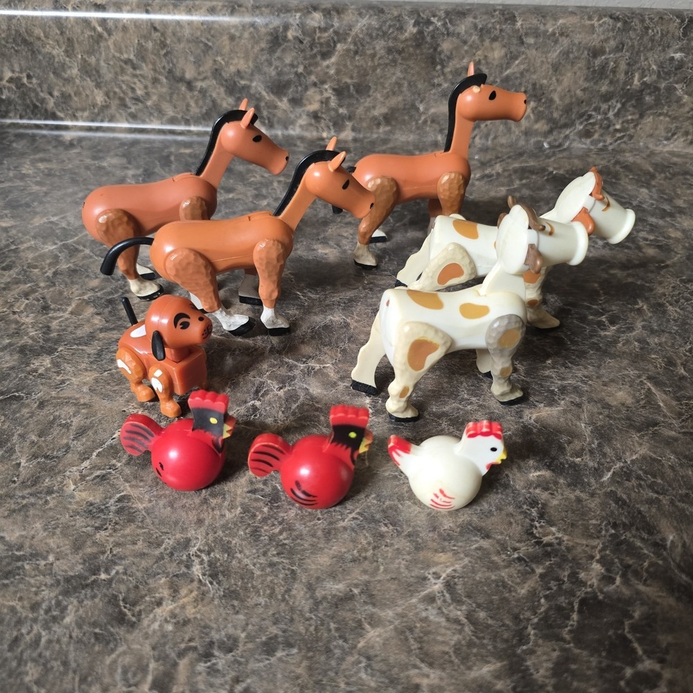 Vintage 1970's Plastic Fischer Price Horses, Cows, Chickens, Dog Toy‎